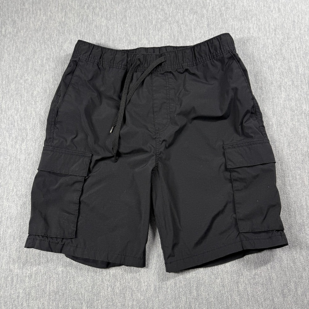 H&M Shorts Cargo Mens M Black Regular Fit Elastic Drawstring Nylon Utility Casua